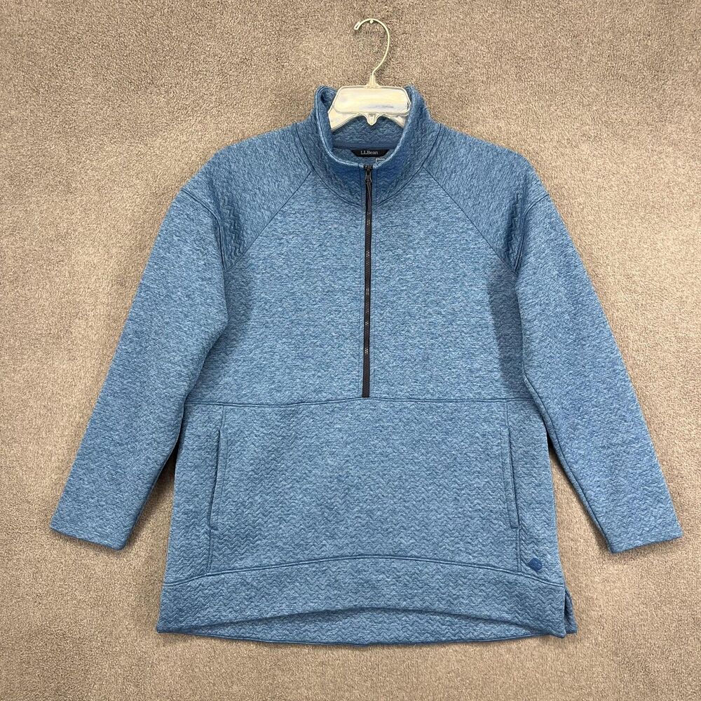 L.L.Bean Pullover Mens Large Blue Quarter Zip Sweater Fleece Raglan Pocket Knit